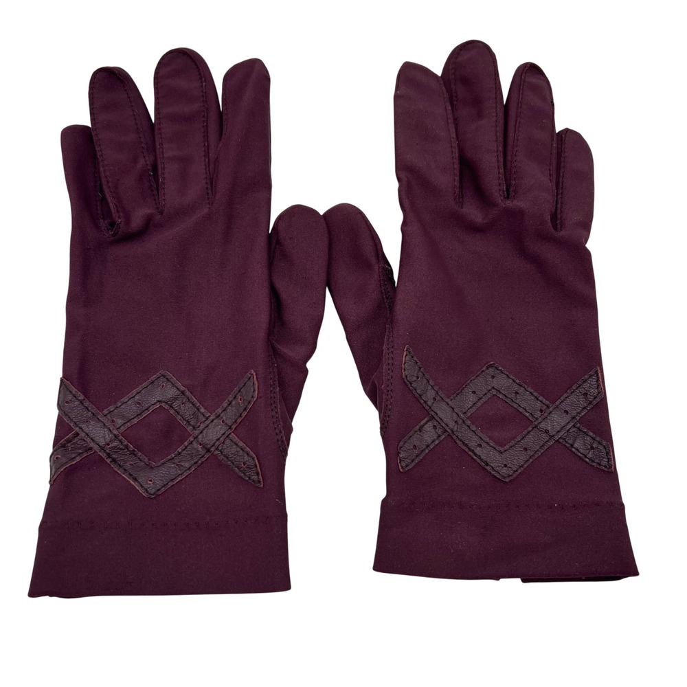 Fownes Driving Gloves Womens OS Burgandy Nylon Spandex Faux Leather Grip VTG 90s